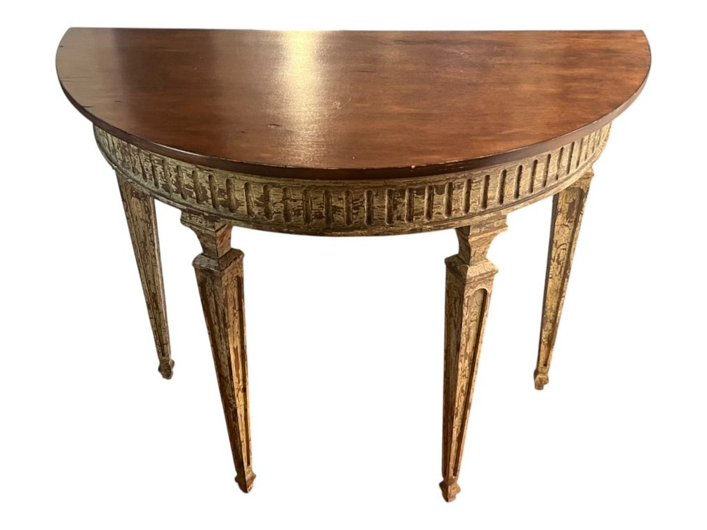 Louis XVI–Style Giltwood Demi-Lune Console Table with Mahogany-Toned Top, 33"