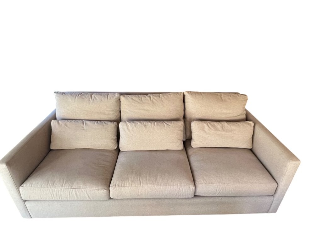 McCreary Modern Three-Cushion Track-Arm Sofa in Neutral Woven Upholstery, 93"