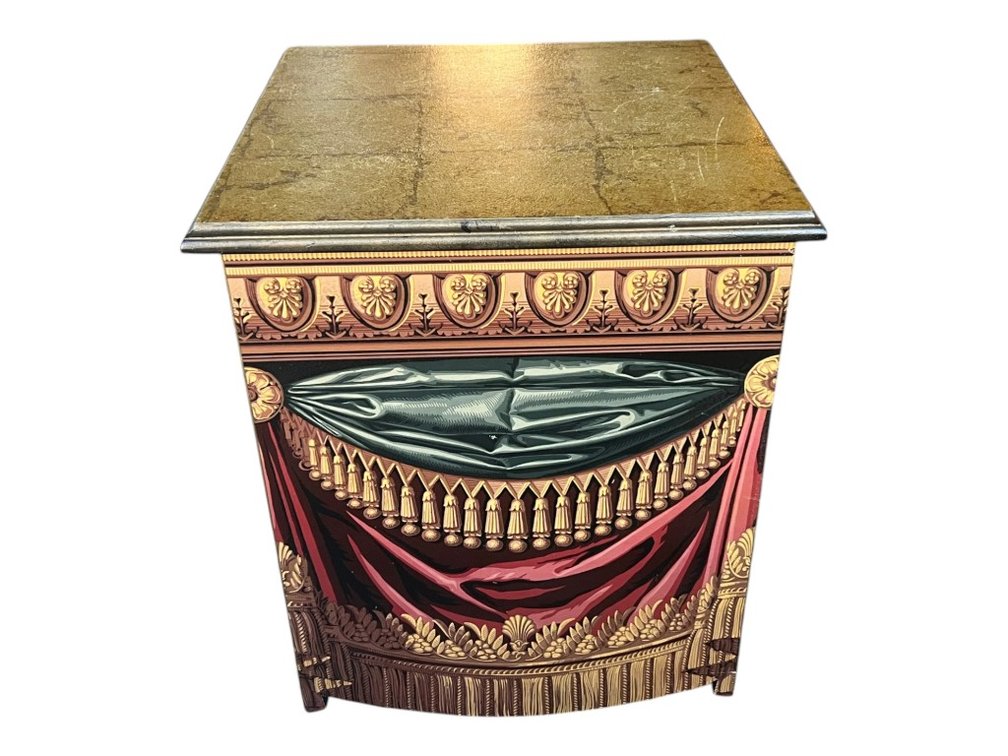 Neoclassical Trompe-l’Oeil Painted Storage Trunk / Side Chest with Faux Marble Top, 22"