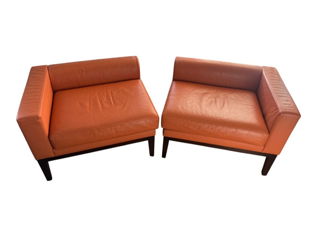 Bernhardt Leather Armless Corner/Chaise Lounge Chairs (Pair), 26"