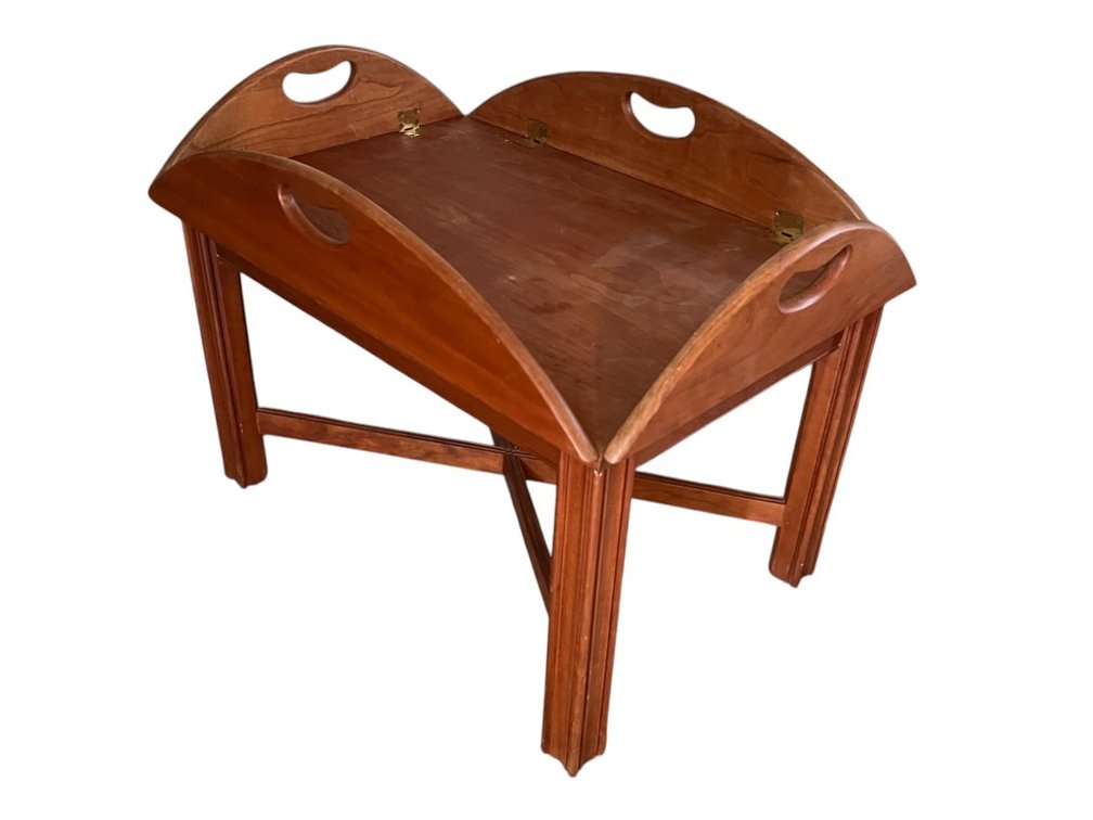 Rare! Artisan Crafted Folding Oval Butler’s Tray Table with Hinged, Lift-Up Sides and Cutout Handles, 16"