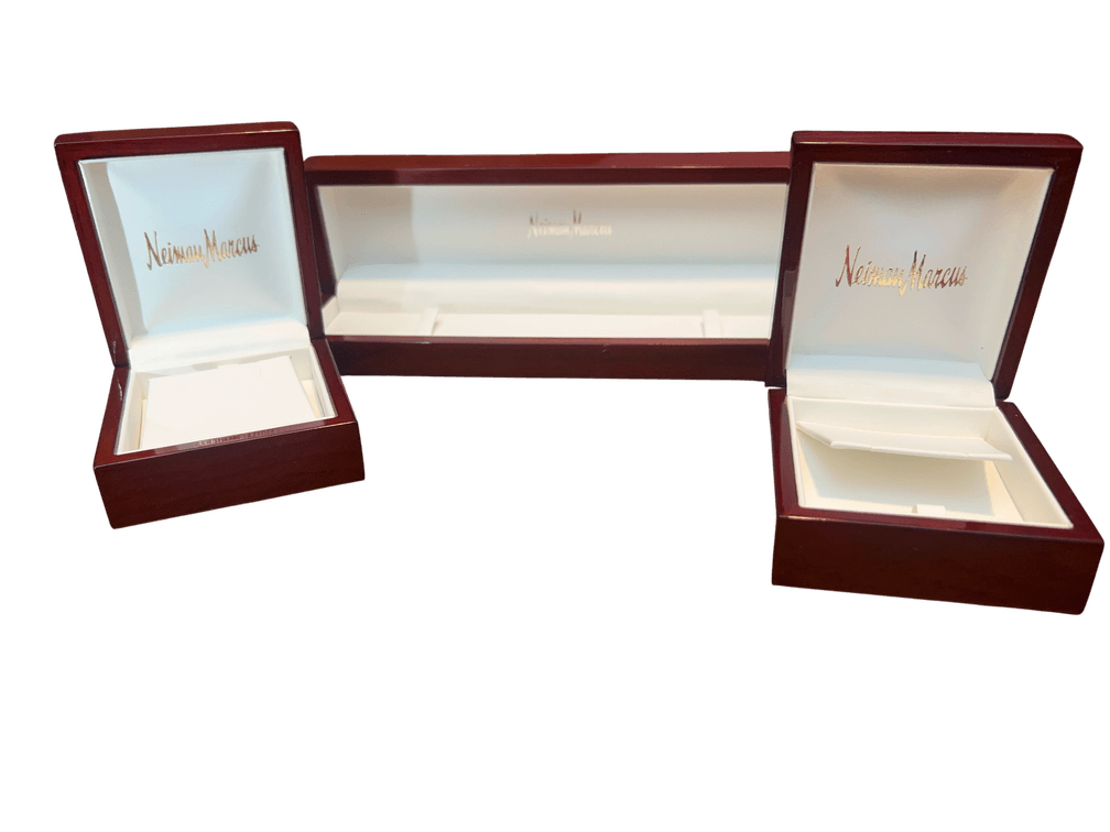 Three Luxury Jewelry Presentation Boxes: Three Neiman Marcus Cherry Wood and Three Additional Lacquered Wood Boxes, 2"