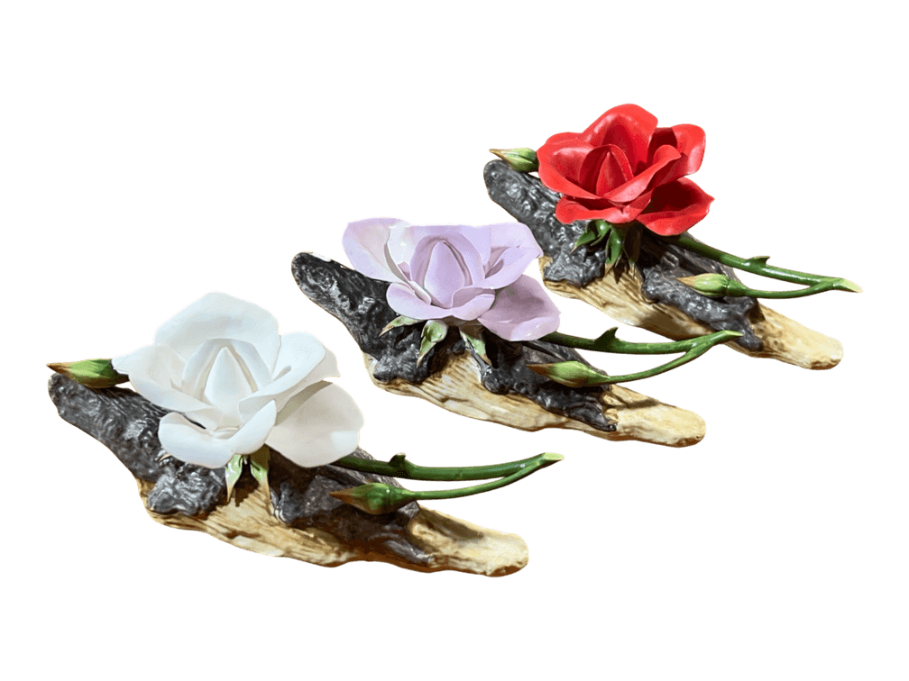 Boehm England Bone Porcelain Rose Sculptures, Set of Three, Made in England, 5" H
