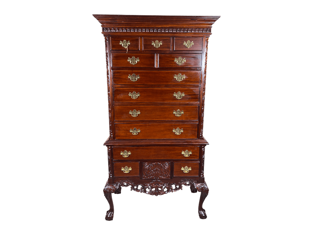 Carved Mahogany Chippendale-Style High Chest on Frame with Ball-and-Claw Feet, 74"H