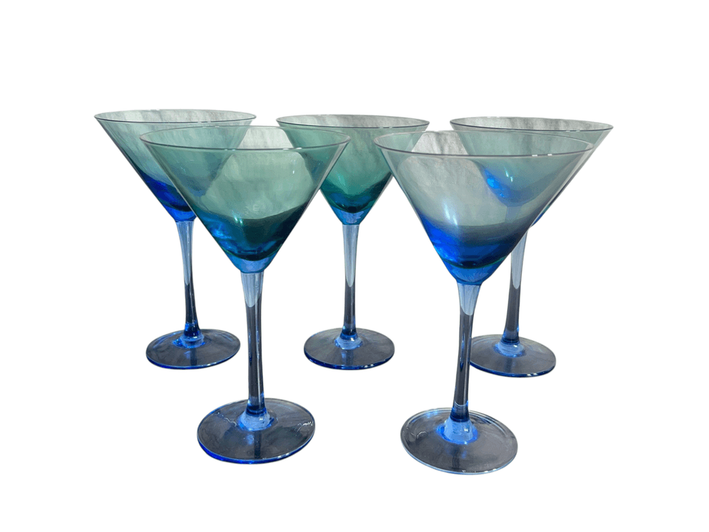 Mid-Century Modern Blue-Tinted Martini Glasses Set of 5