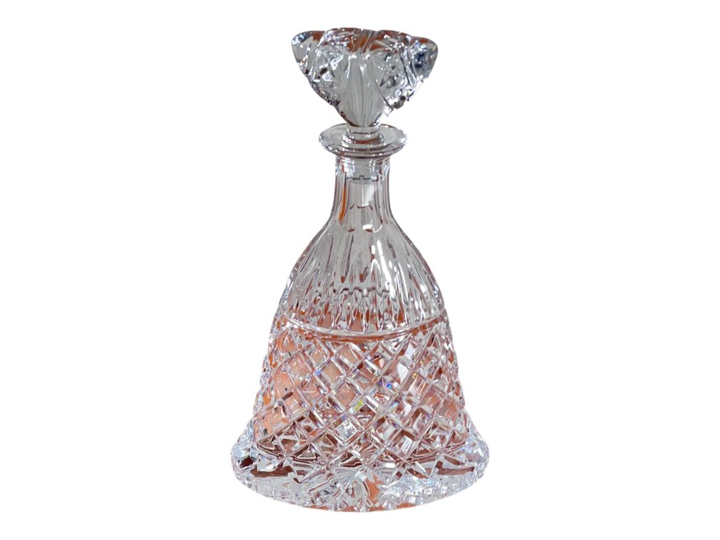 Magnificent Mouth-Blown Hand-Cut Leaded Crystal Bell-Form Ship's Decanter with Figural Stopper, 12"H — Master Artisan Diamond Cut