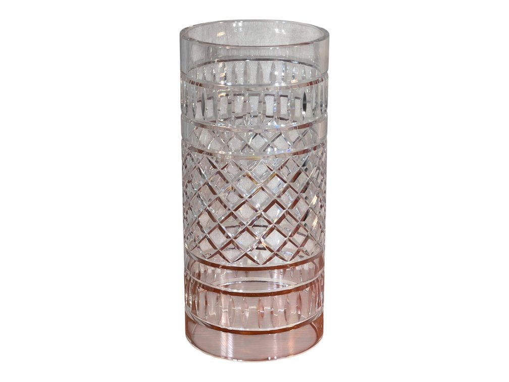Magnificent Mouth-Blown Hand-Cut Leaded Crystal Hurricane Sleeve 16"H — Master Artisan Diamond & Panel Cut Centerpiece