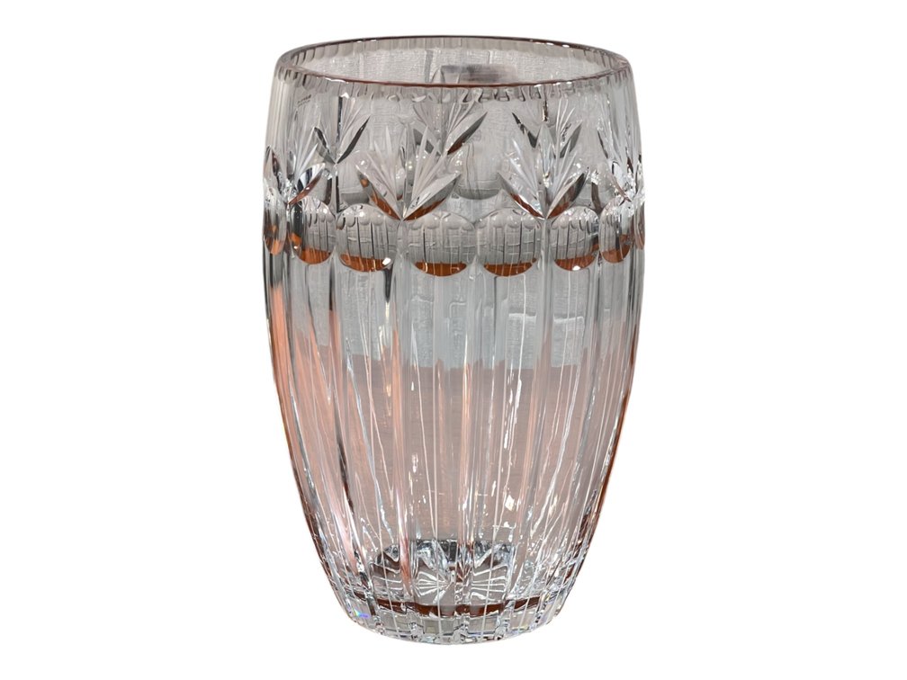 Magnificent Mouth-Blown Hand-Cut Crystal Floral Motif Bouquet Vase 12"H — Fan, Pinwheel & Vertical Panel Cut Masterpiece