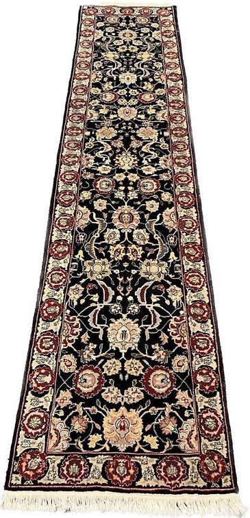 Kashan Design Hand-Knotted Wool and Silk Runner Rug, 2'3" x 10'0"
