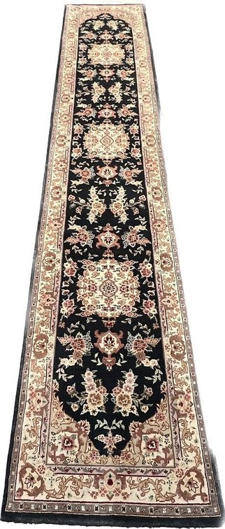 Tabriz Design Hand-Knotted Wool and Silk Runner Rug, 2'3" x 12'0"