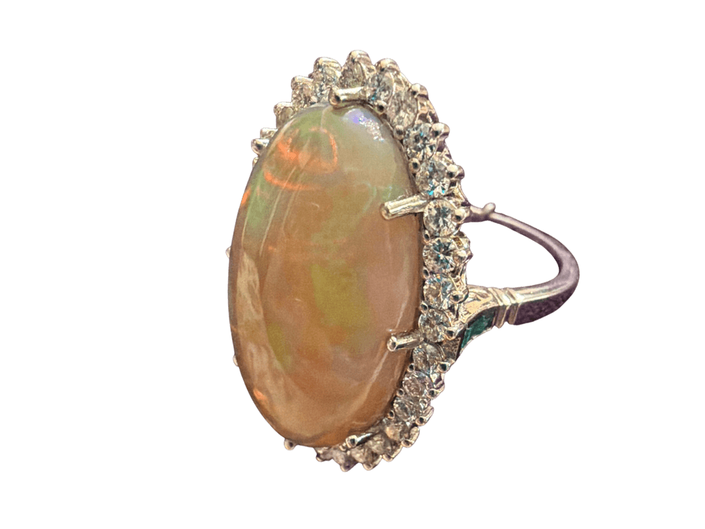 12.25 ct Opal & 0.99 ctw Diamond Cocktail Ring, Platinum, Size 7