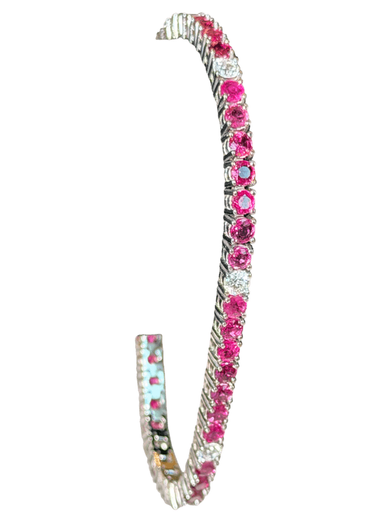 9-10 ct Burmese Ruby & 1.30 ctw Diamond Tennis Bracelet, White Gold, 7 inches