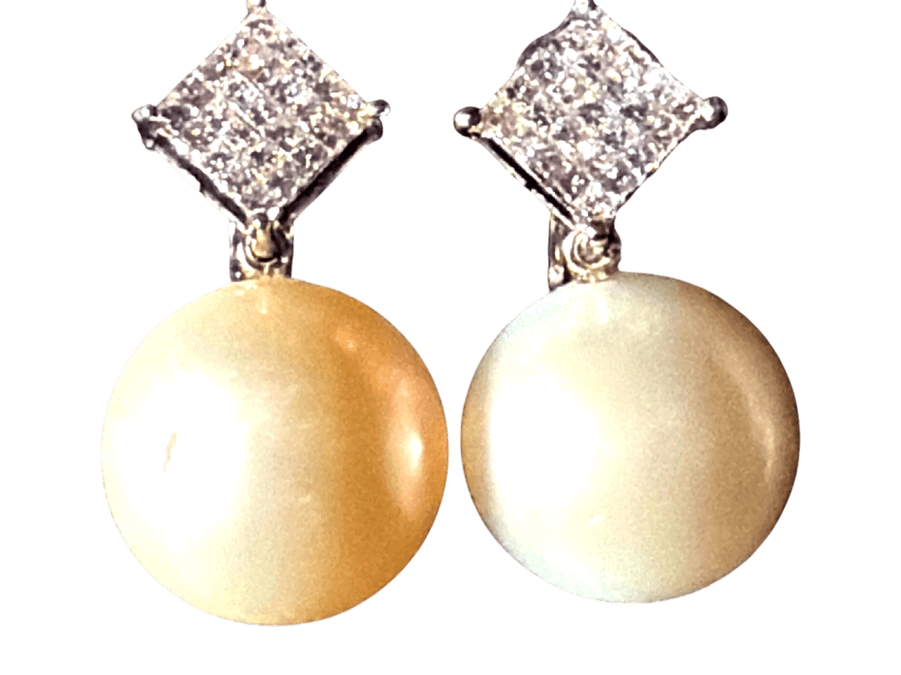 15mm South Sea Pearl & 1 ctw Diamond Drop Earrings, 18kt White Gold
