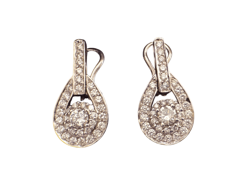 2 ctw Diamond Drop Earrings, 18kt White Gold, Handmade