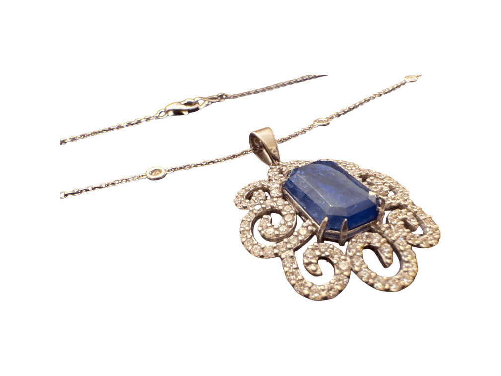4.08 ct No-Heat Sapphire & 3.15 ctw Diamond Pendant Necklace, 18kt/14kt White Gold