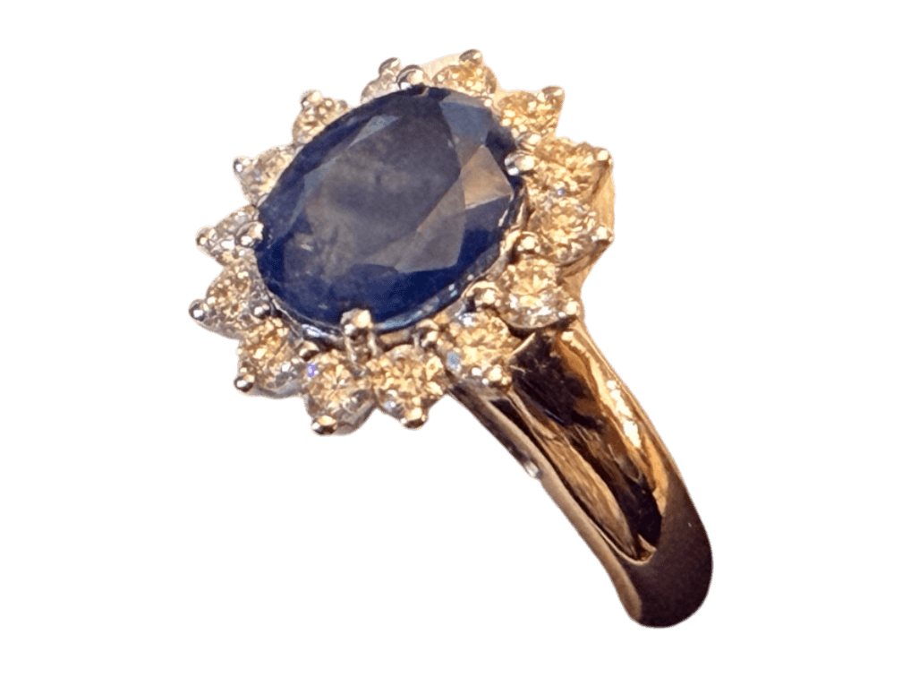 2 ct Sapphire & Diamond Cluster Ring, 14kt White Gold, Size 7