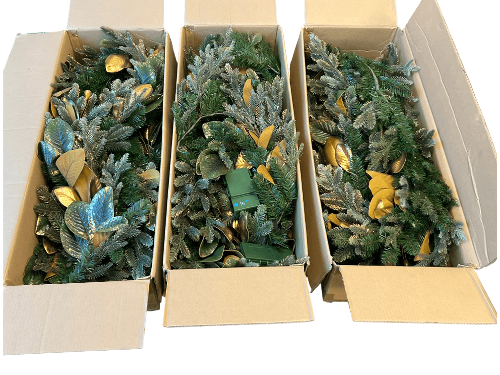 Balsam Hill Gilded Leaf Magnolia Garland Two-Pack with Battery Operated Lights