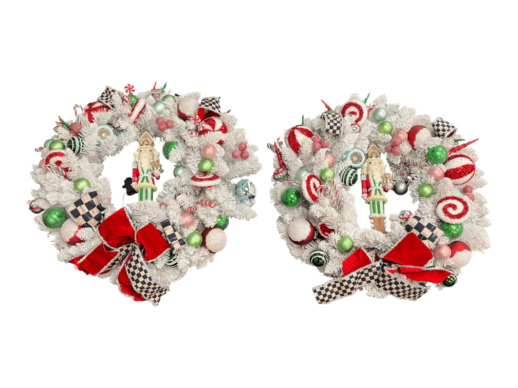 $1,400 Mackenzie-Childs Seasonal Xmas Wreaths with Nutcracker Figurines