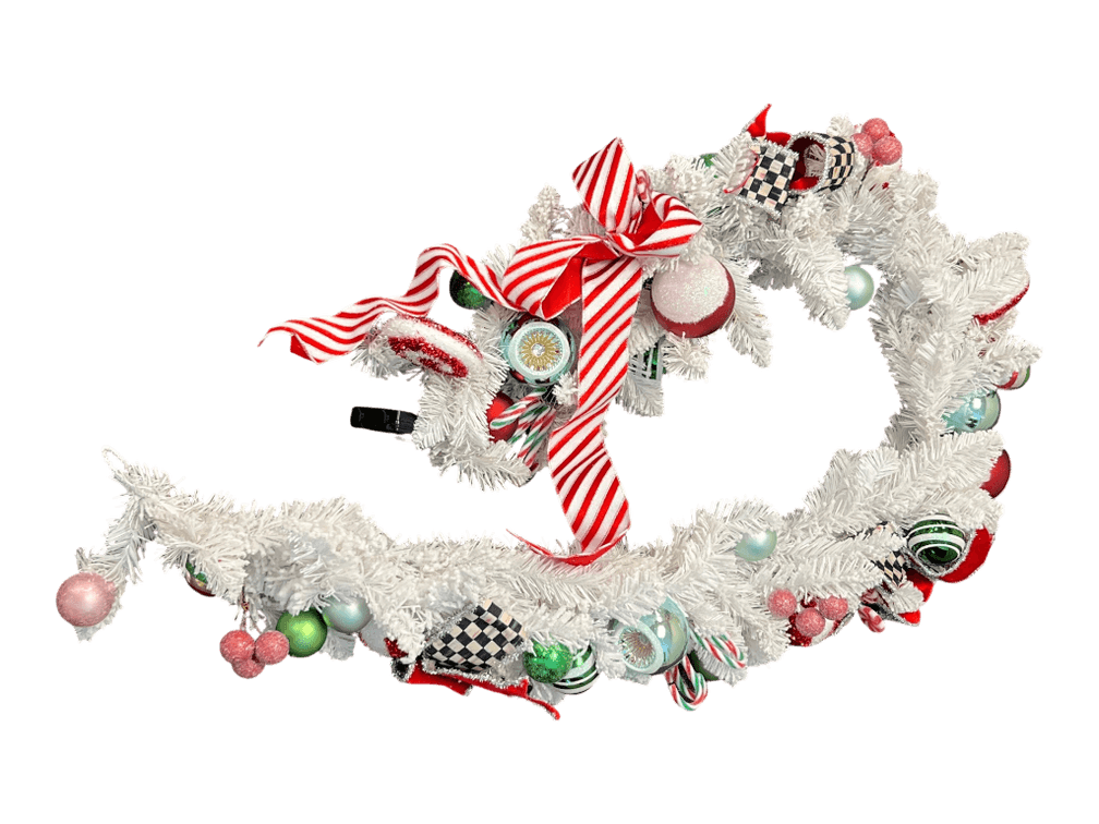 $450 White Artificial Christmas Wreath with Decorative Ornaments and Ribbon