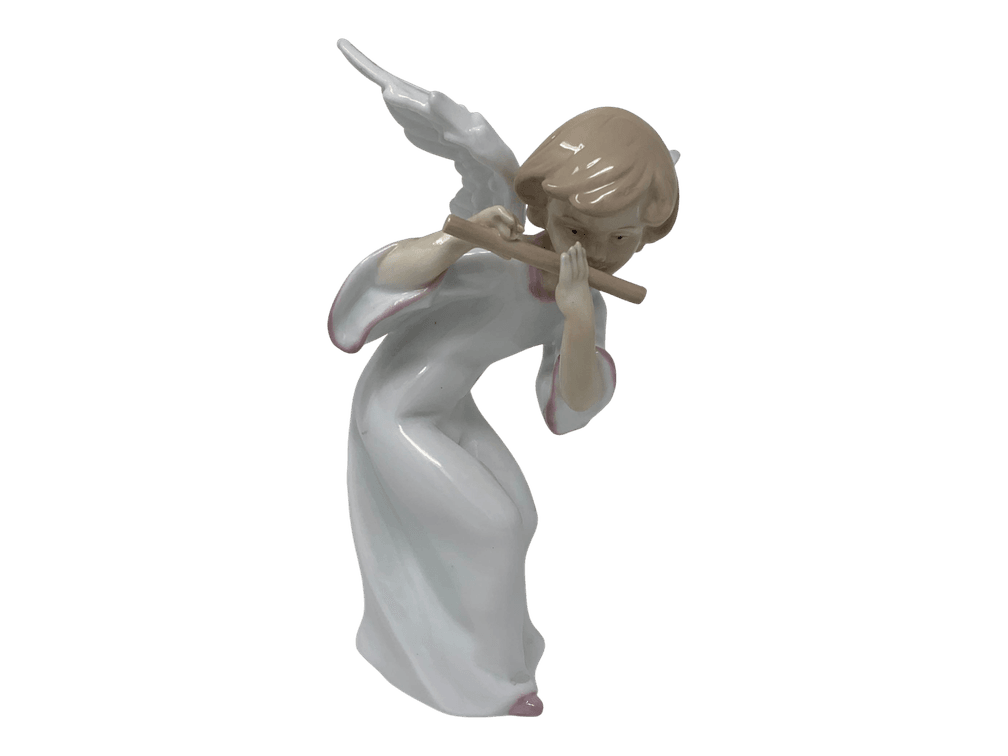 Porcelain Angel with Flute, Hand Painted, 9"