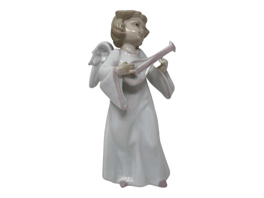 Porcelain Angel with Mandolin, Hand Painted, 8"