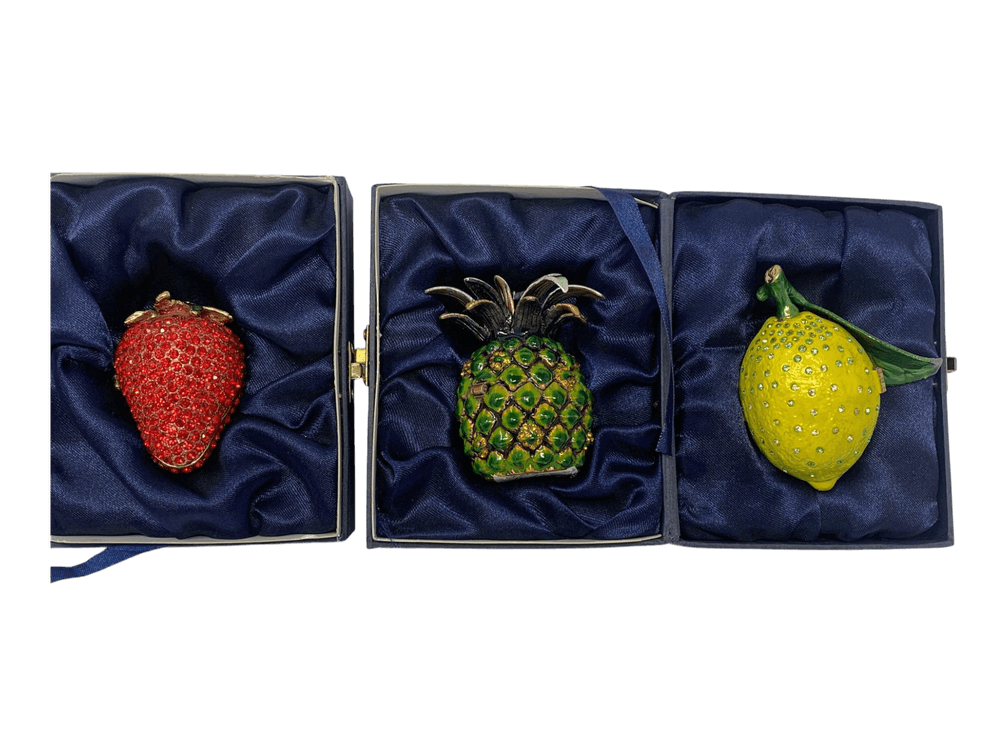 Jeweled Enamel Jewelry Boxes, Strawberry Pineapple Lemon, Set of 3