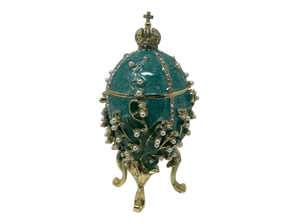 X- Large Enamel Turquoise Egg Jewelry Box, Hand Painted