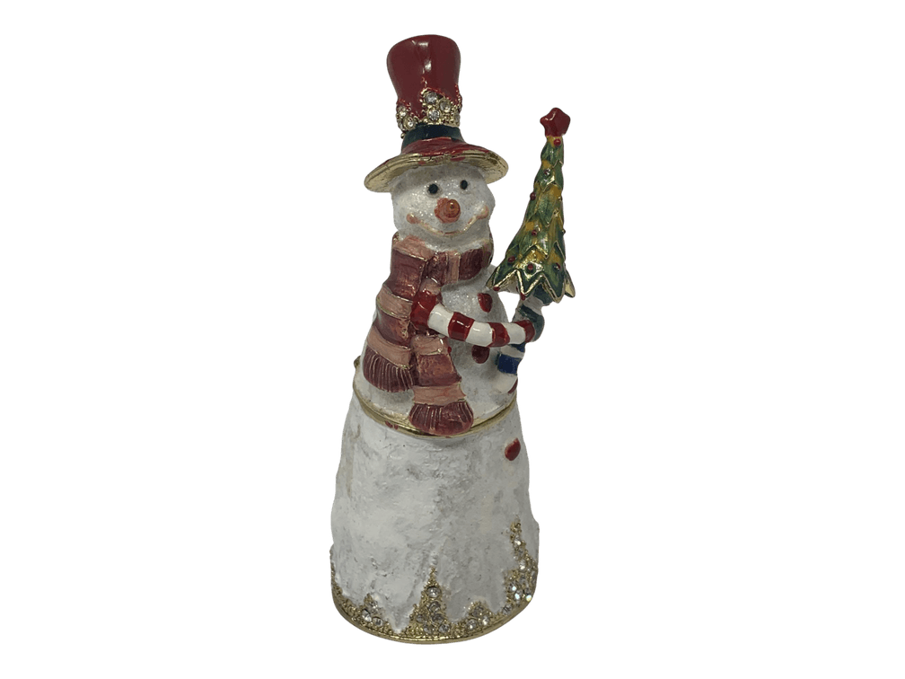 Snowman Enamel Jewelry Box, Hand Painted, 5"