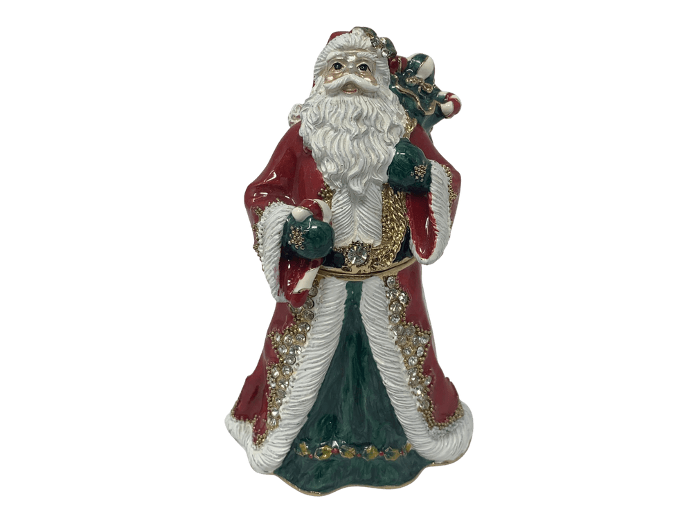Santa Enamel Jewelry Box, Hand Painted, 4"