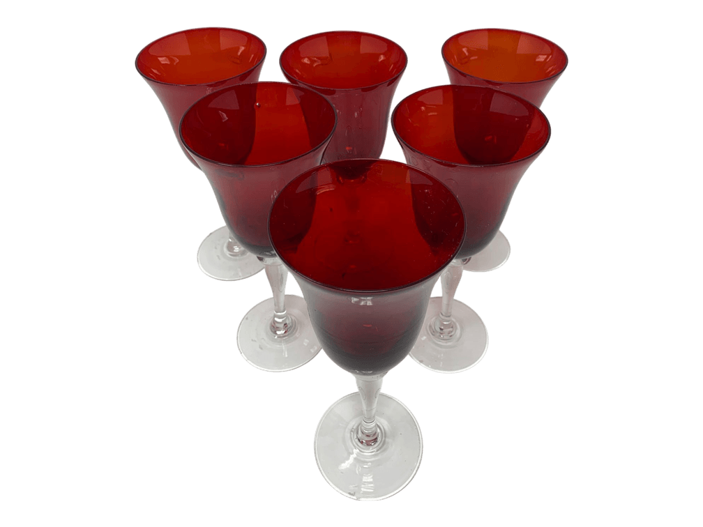 Goblets Set of 6, Ruby Red Enamel