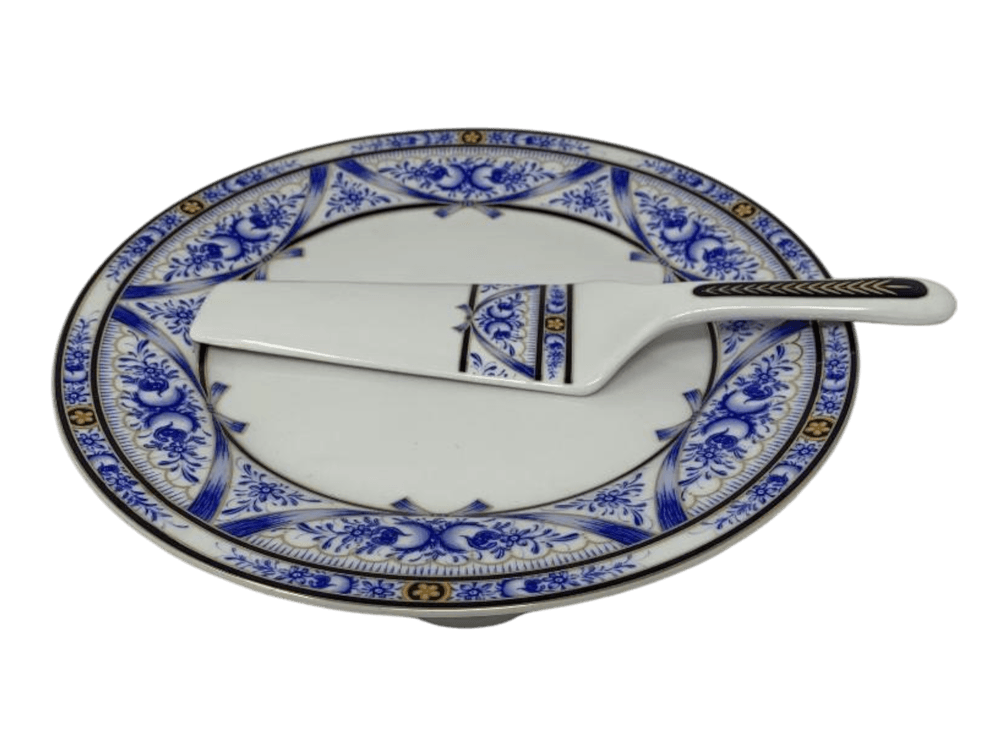 Blue and White Porcelain Cake Stand with Server
