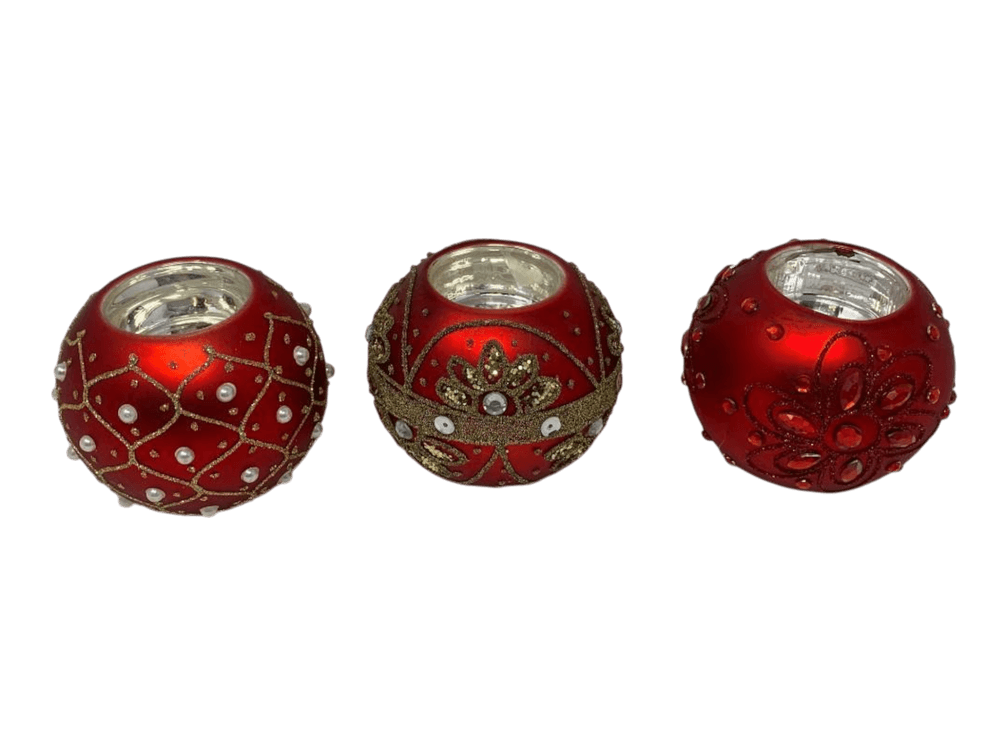 Bejeweled Red Votive Candleholder Trio