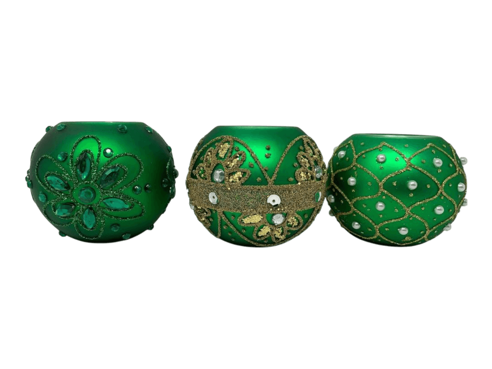 Green Beaded Votive Candleholder Trio