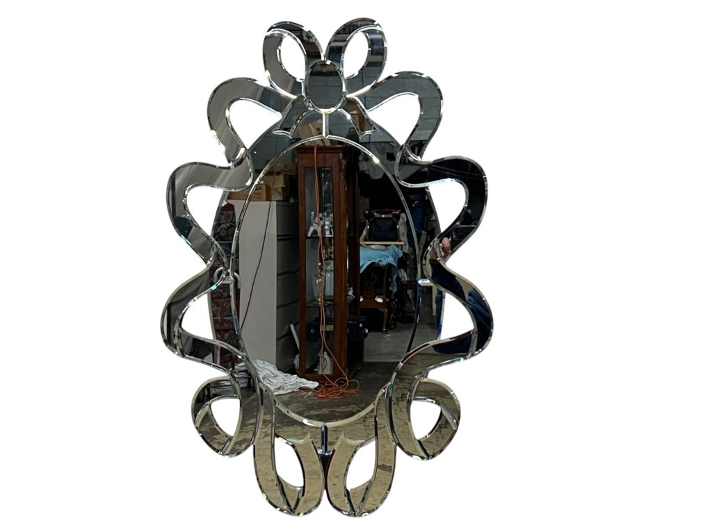 Mirror wall accent with scrollwork beveled frame, 20 x 30”