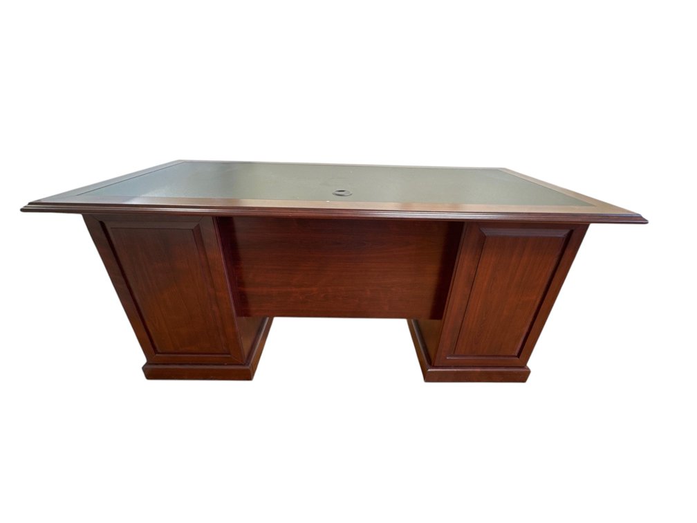 Executive pedestal desk with black inset writing surface, 30"