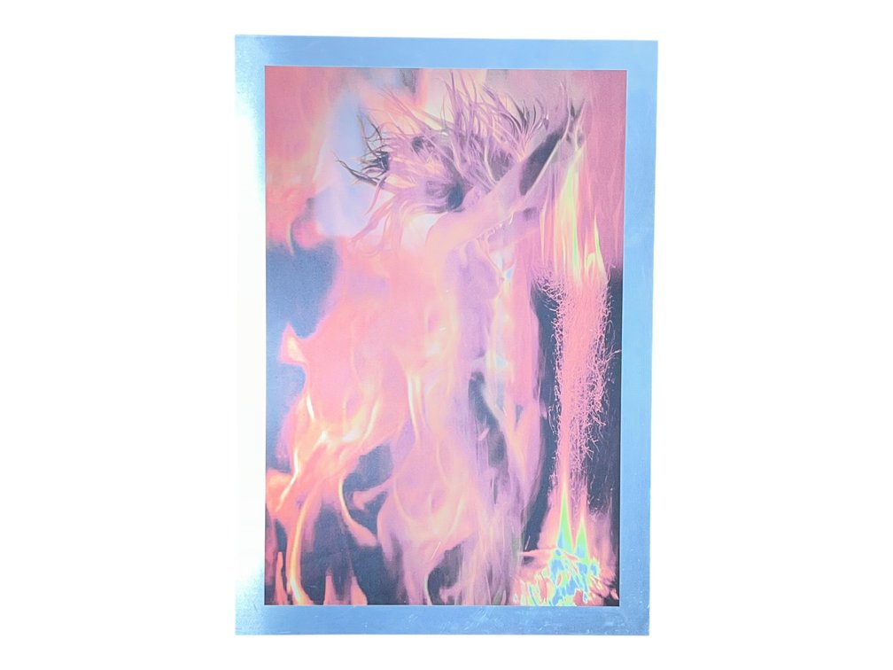 Contemporary Abstract Figurative Photograph, Female Figure in Flame and Feather Forms, Pink and Magenta Tones on Canvas, 28 x 40"