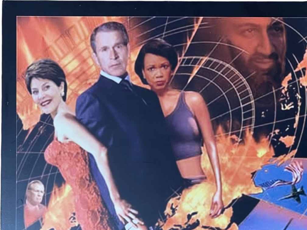 Satirical Political Parody Poster, James Bond-Style Spoof Featuring Early-2000s Political Figures, Mounted, 25 x 32"