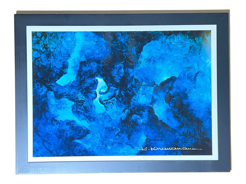 $3,000 Kamran Khavarani, Abstract Romanticism Composition in Blue, Signed Giclée on Paper, Custom Framed, 36 x 27"
