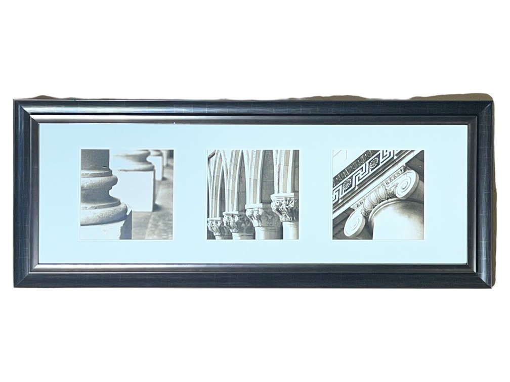 Photograph Triptych Architectural Column Studies in Black Frame, 39 x 16”