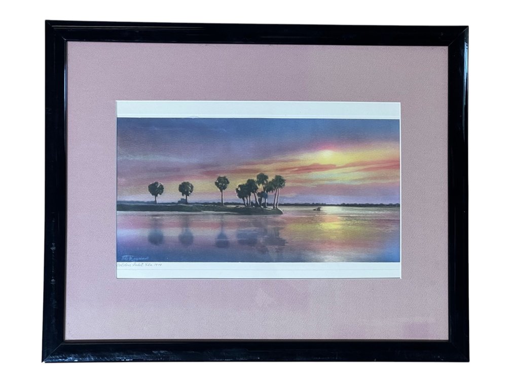 Print titled Golden Inlet Fla signed E.T. Barnewall, 19 x 16”