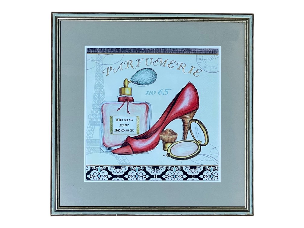 Framed Perfumerie Fashion Print with Red Shoe, 18 x 18”