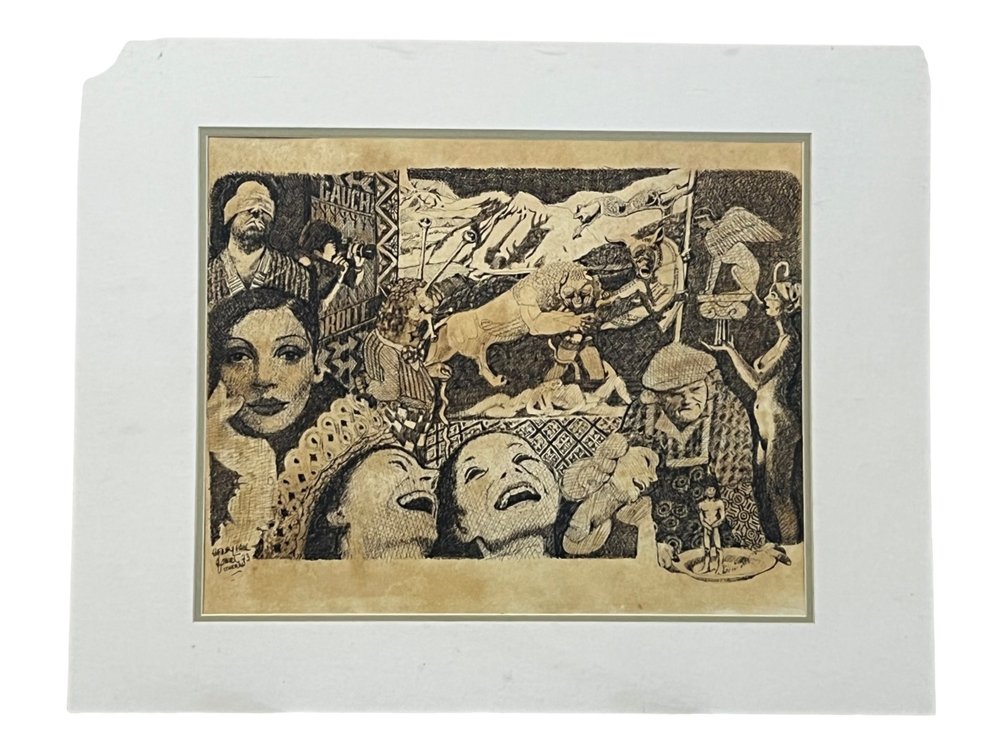 $2,250 Artwork signed Heru Pal Genre, dated 1973, 28 x 22”