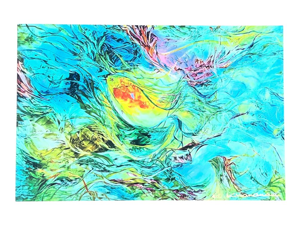 $1,500 Swirling Abstract in Magenta, Violet and Blue with Soft Pastel Light, Signed Giclée by Kamran Khavarani, Abstract Romanticism, 30 x 21"