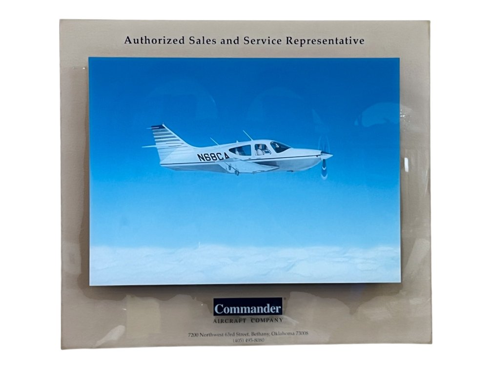 Framed Commander Aircraft Company Authorized Sales Representative Display, 27 x 23”