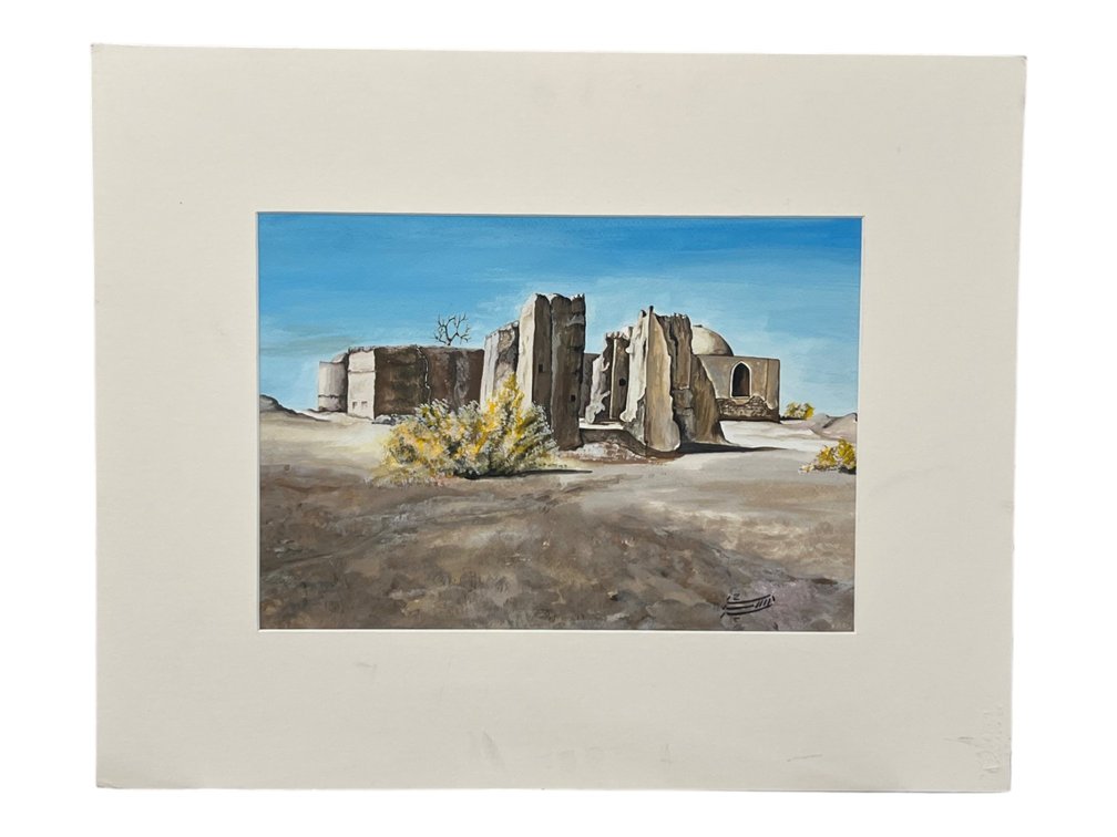 $950 Original Watercolor Desert Architectural Landscape, Hand Signed by Farah Saedi — 20” x 16”