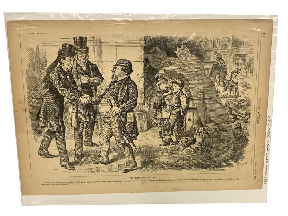 Newspaper Engraving from Harper's Weekly New York Street Scene