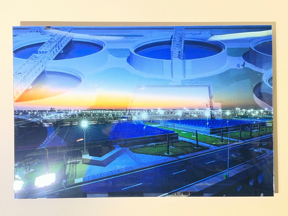 $2,750 Kenneth Wyner Signed Photograph on Acid-Free Paper, Industrial Twilight Abstraction in Blue and Amber, Plexiglass Mounted, 47 x 31"