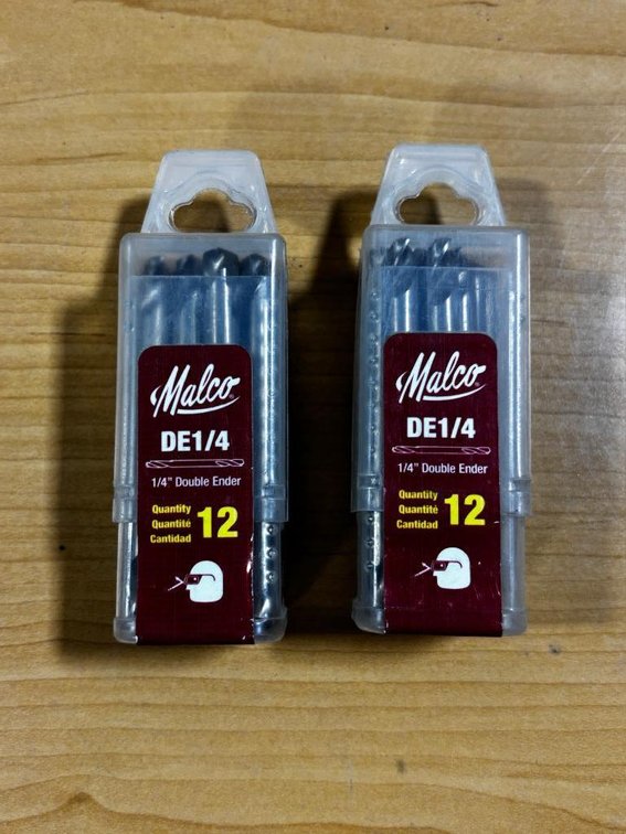 (2) Malco DE1/4 Quarter Inch Double Ender Bits - 12 Each
