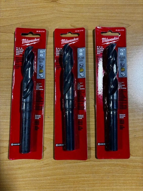 (3) Milwaukee S & D Black Oxide Drill Bits 5/8"