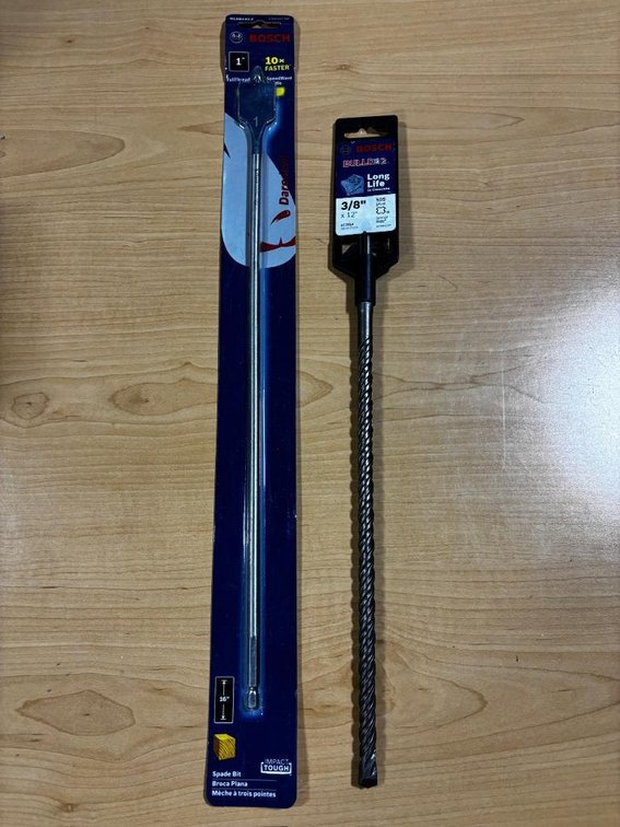 Lot of 2 Bosch 1" Spade Bit & 3/8" x 12" Rotary Hammer Drill Bit